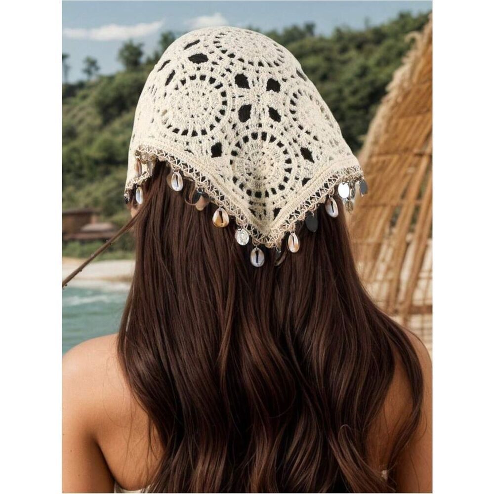 Crochet Shell Trim Headscarf S128